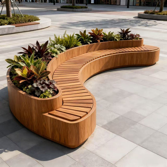 Custom-Made Curved Planter and Seating Bench